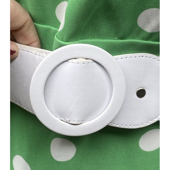 ROZ & ALI Women Sz 16 Green Dress White Polka Dot Wide Spandex Belt Sleeveless - Picture 7 of 16